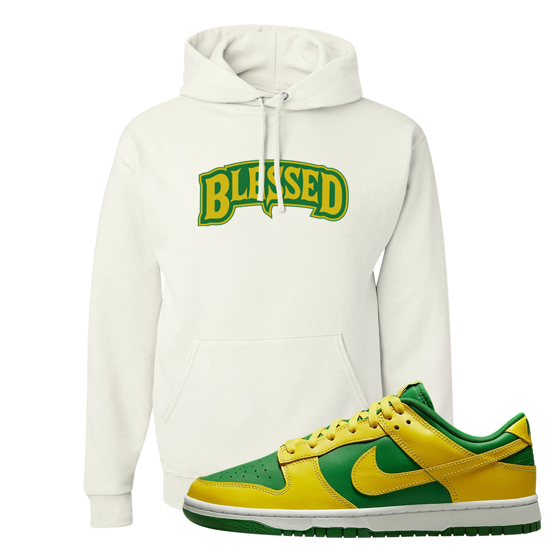 Reverse Brazil Low Dunks Hoodie | Blessed Arch, White
