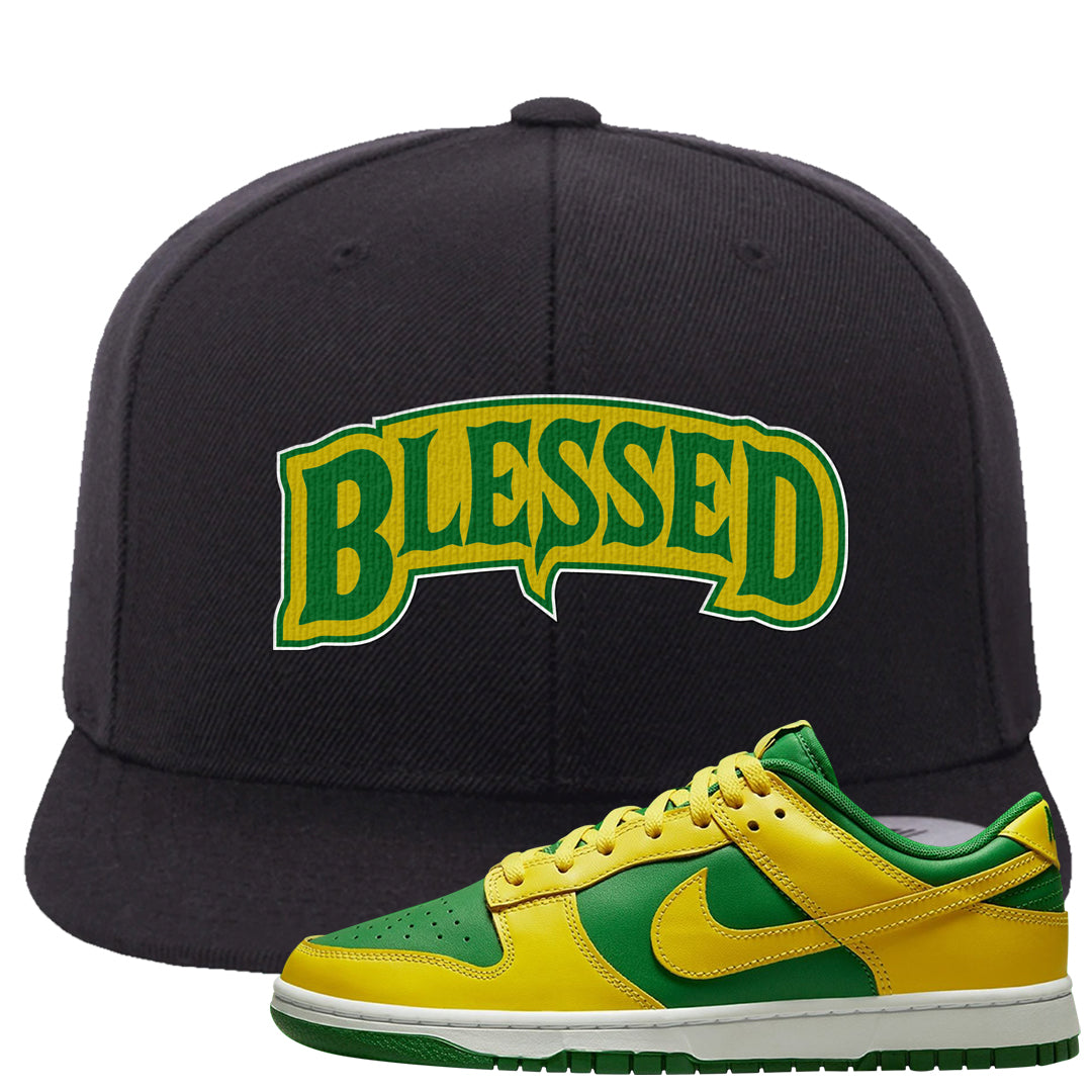 Reverse Brazil Low Dunks Snapback Hat | Blessed Arch, Black
