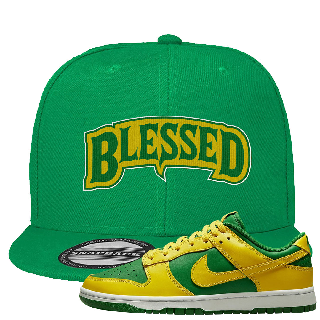 Reverse Brazil Low Dunks Snapback Hat | Blessed Arch, Kelly