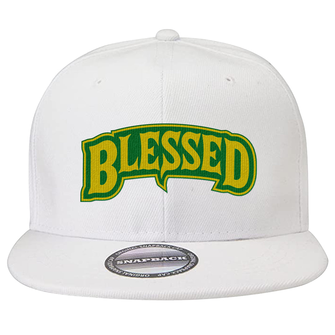 Reverse Brazil Low Dunks Snapback Hat | Blessed Arch, White