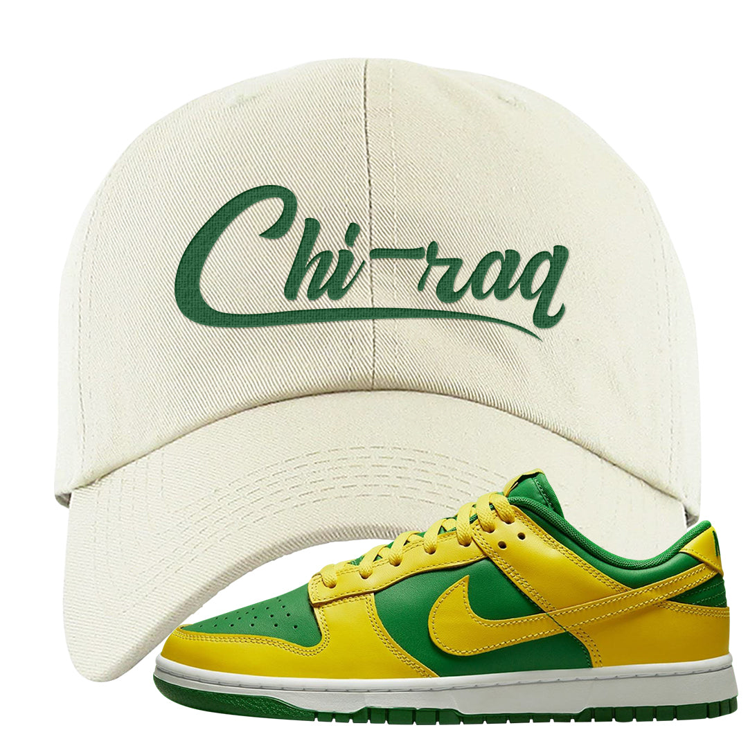 Reverse Brazil Low Dunks Dad Hat | Chiraq, White