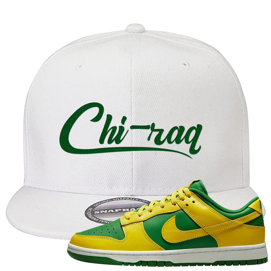 Reverse Brazil Low Dunks Snapback Hat | Chiraq, White