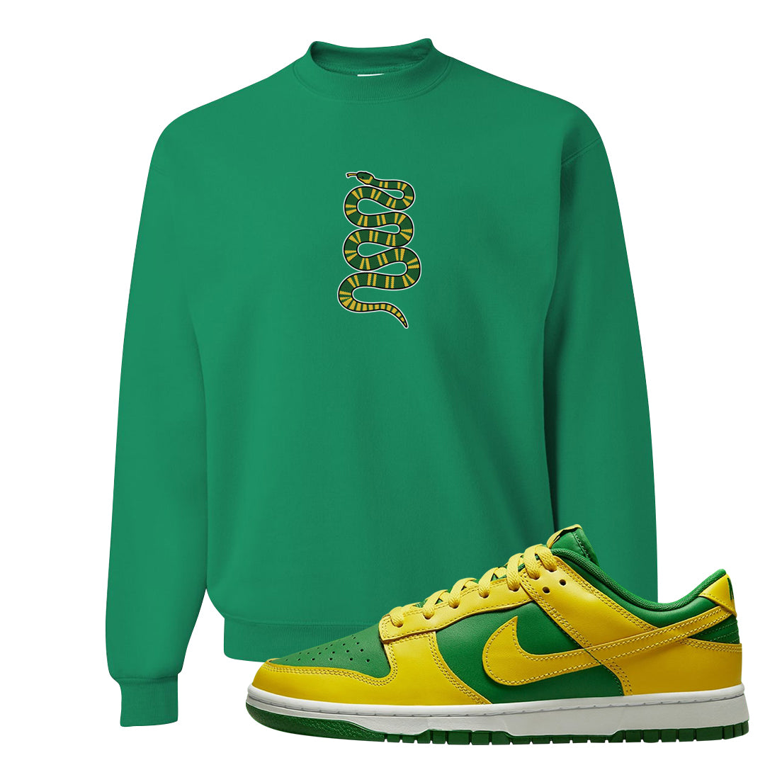Reverse Brazil Low Dunks Crewneck Sweatshirt | Coiled Snake, Kelly
