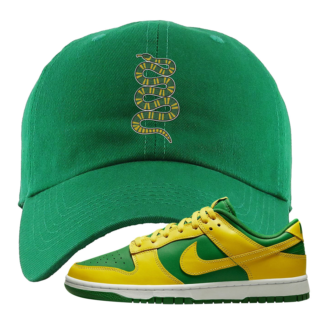 Reverse Brazil Low Dunks Dad Hat | Coiled Snake, Kelly