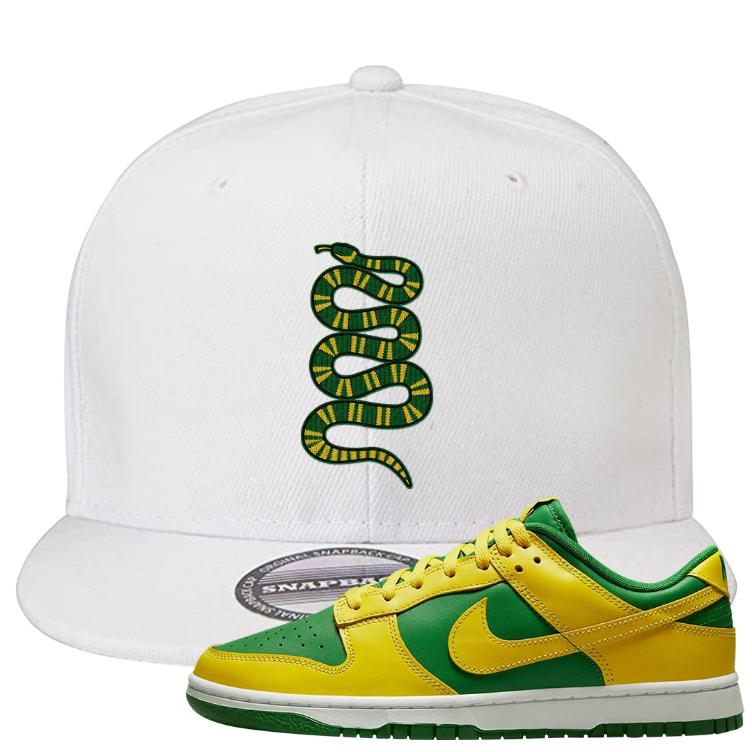 Reverse Brazil Low Dunks Snapback Hat | Coiled Snake, White