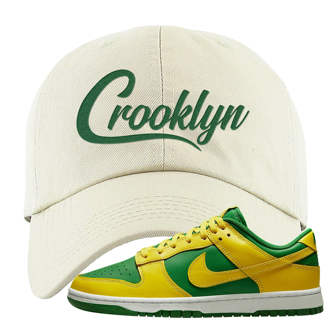 Reverse Brazil Low Dunks Dad Hat | Crooklyn, White