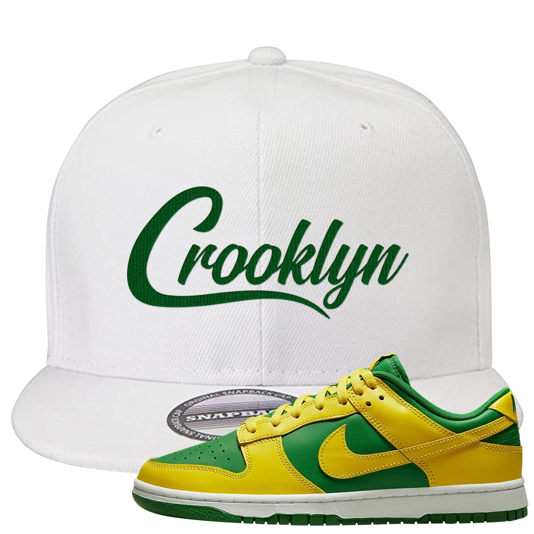 Reverse Brazil Low Dunks Snapback Hat | Crooklyn, White