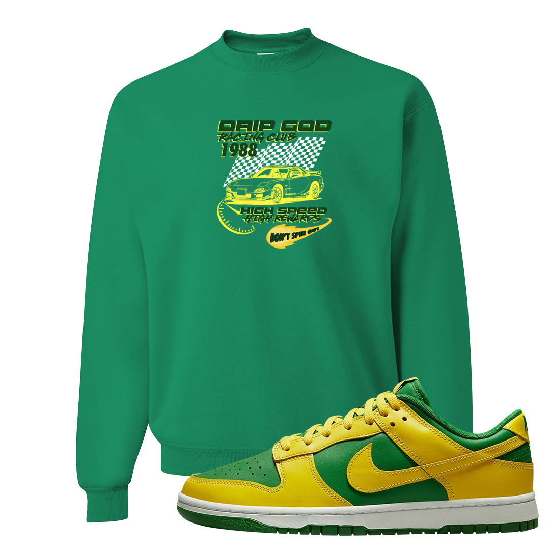 Reverse Brazil Low Dunks Crewneck Sweatshirt | Drip God Racing Club, Kelly