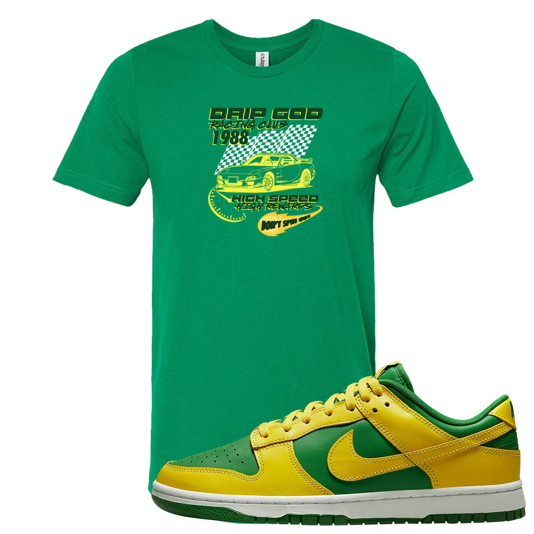 Reverse Brazil Low Dunks T Shirt | Drip God Racing Club, Kelly