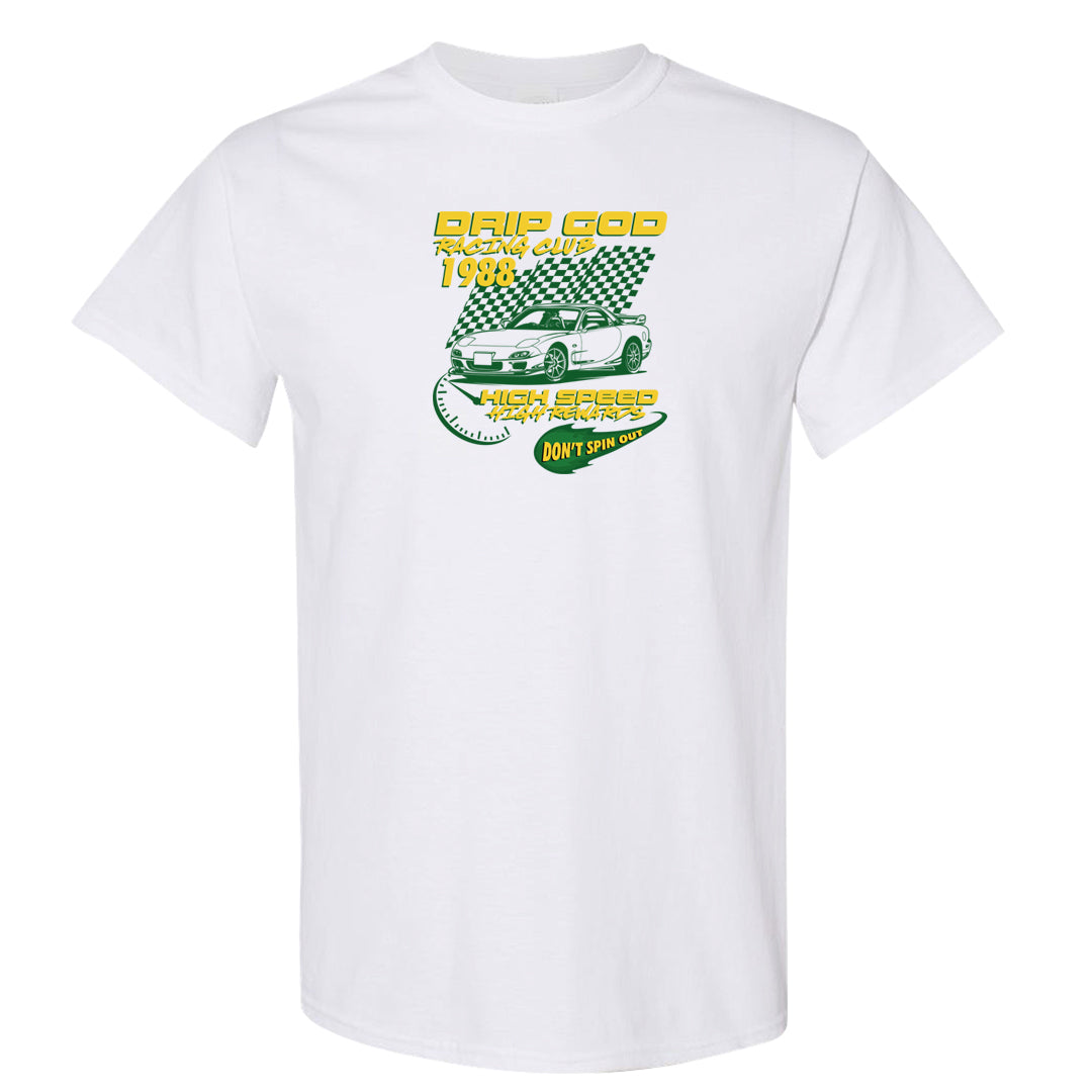 Reverse Brazil Low Dunks T Shirt | Drip God Racing Club, White