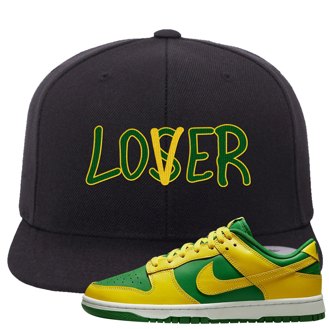 Reverse Brazil Low Dunks Snapback Hat | Lover, Black