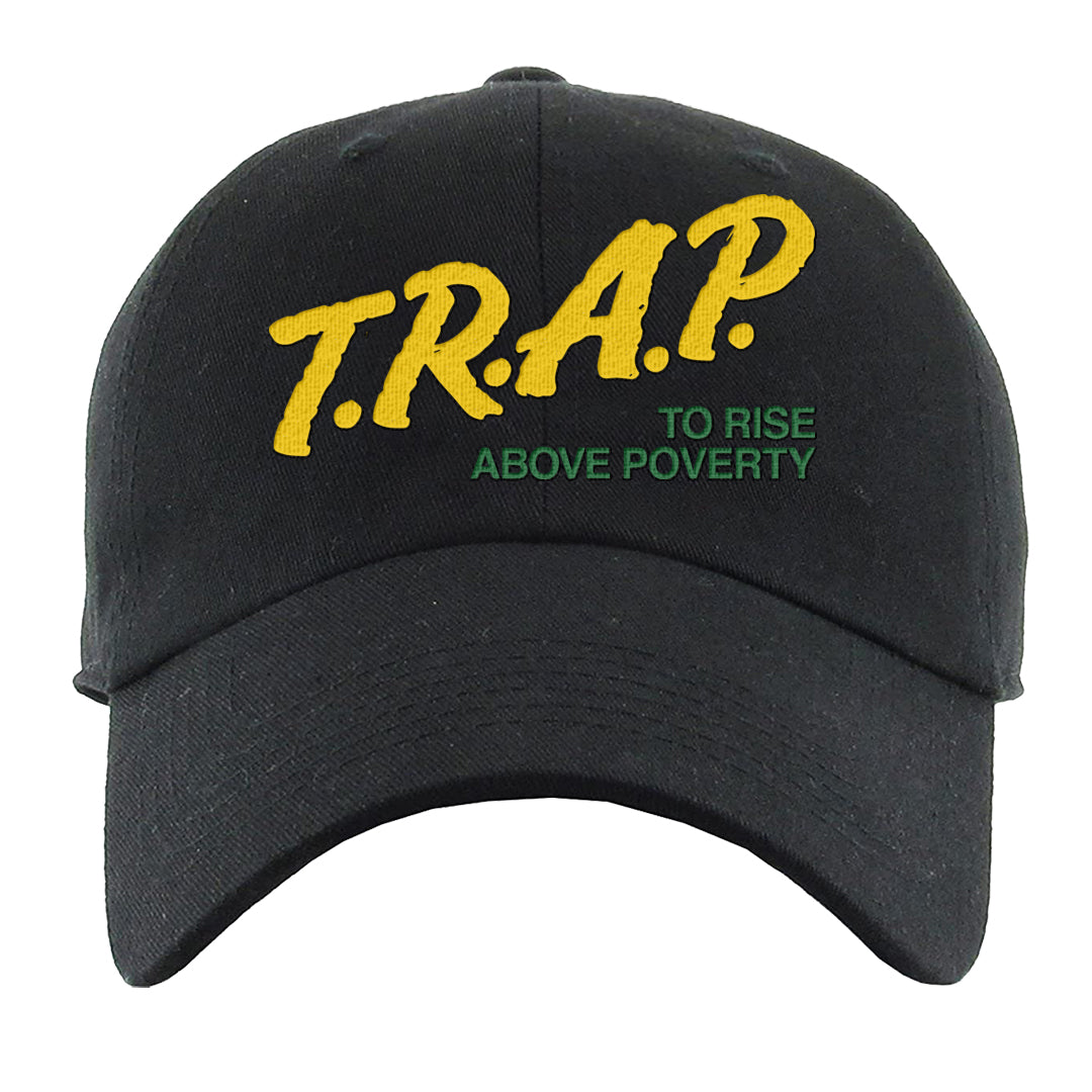 Reverse Brazil Low Dunks Dad Hat | Trap To Rise Above Poverty, Black