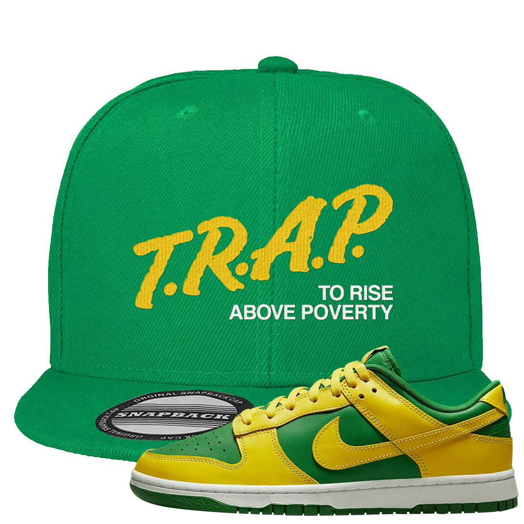 Reverse Brazil Low Dunks Snapback Hat | Trap To Rise Above Poverty, Kelly