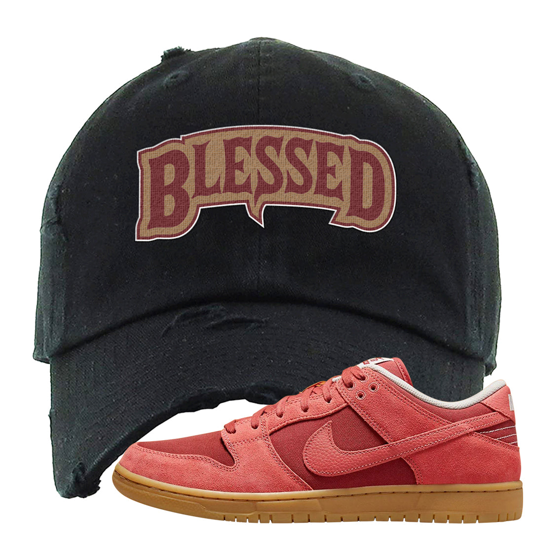 Software Collab Low Dunks Distressed Dad Hat | Blessed Arch, Black
