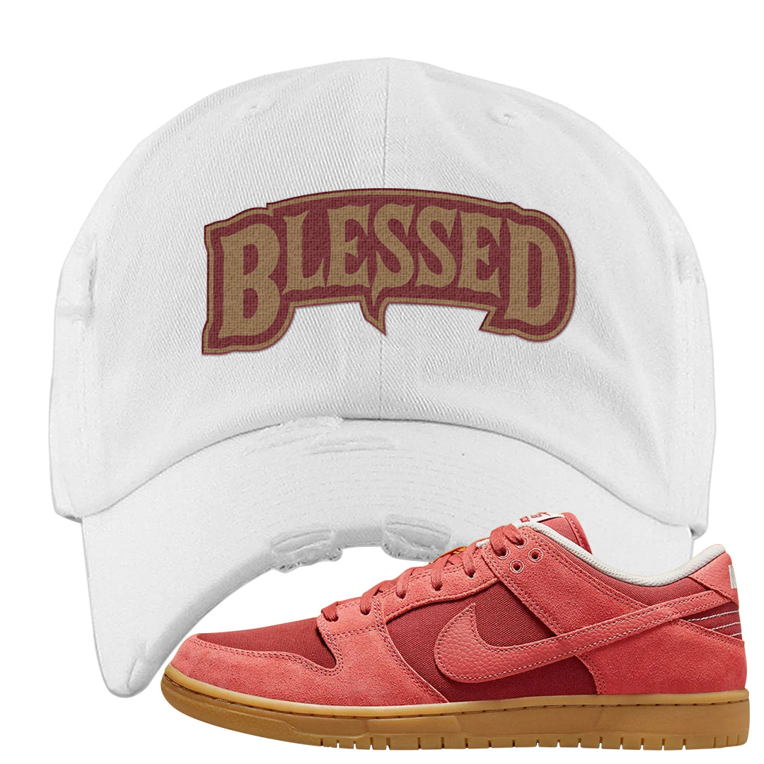 Software Collab Low Dunks Distressed Dad Hat | Blessed Arch, White