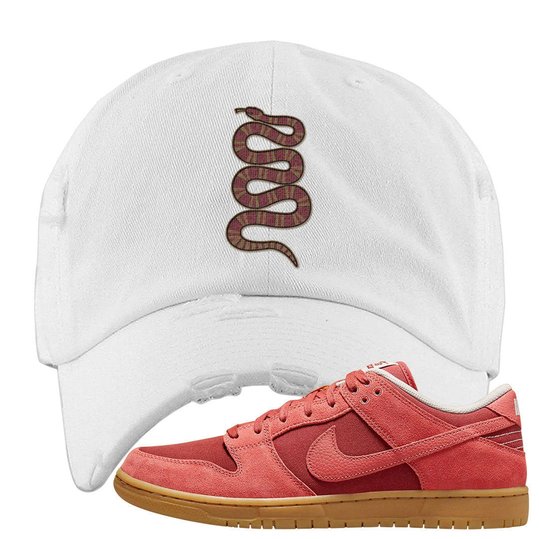 Software Collab Low Dunks Distressed Dad Hat | Coiled Snake, White