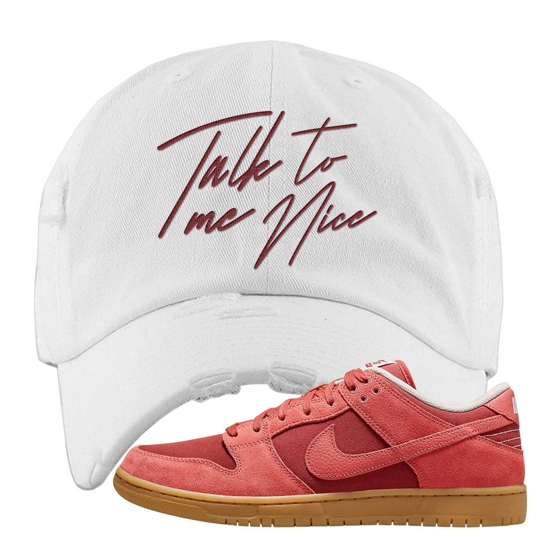 Software Collab Low Dunks Distressed Dad Hat | Talk To Me Nice, White