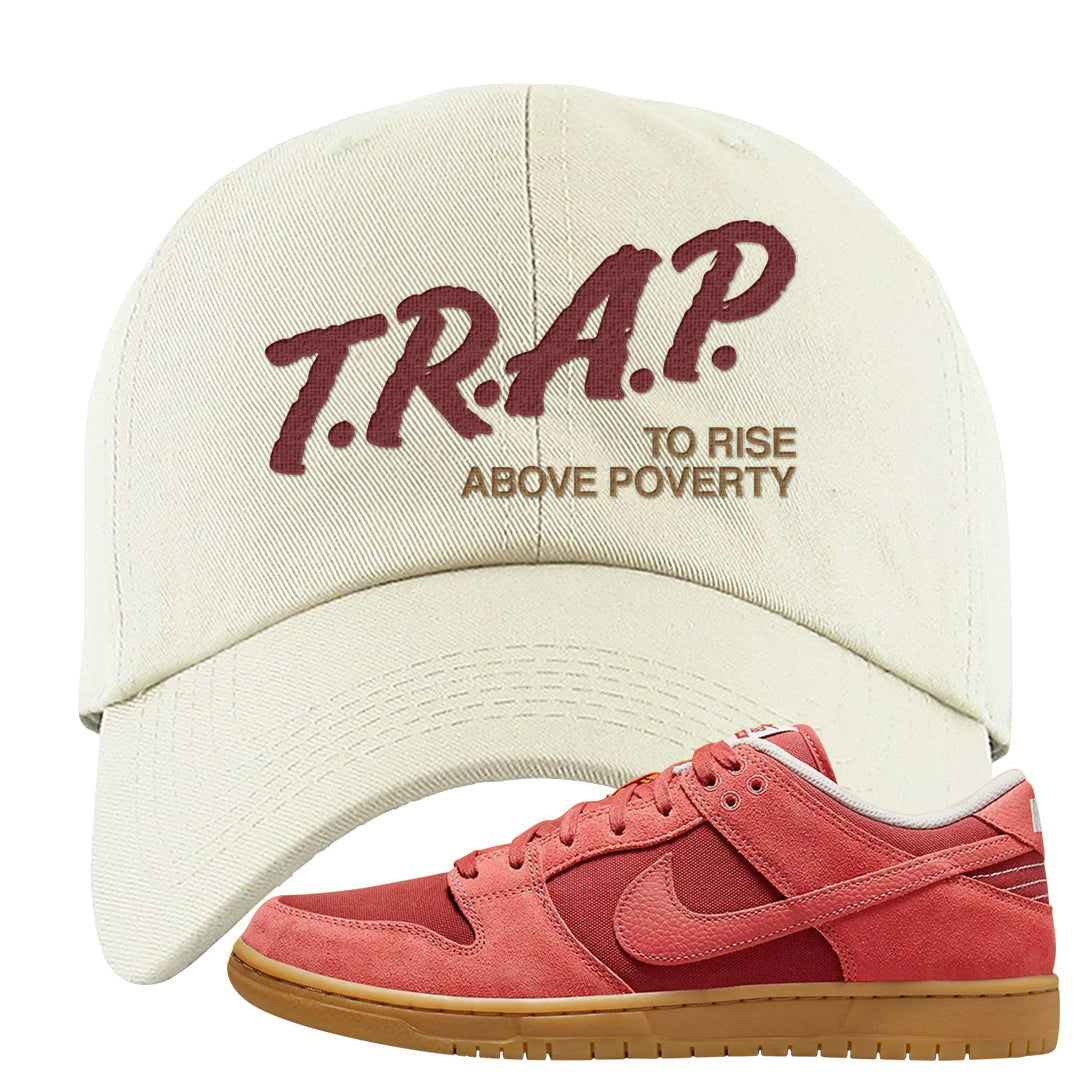 Software Collab Low Dunks Dad Hat | Trap To Rise Above Poverty, White