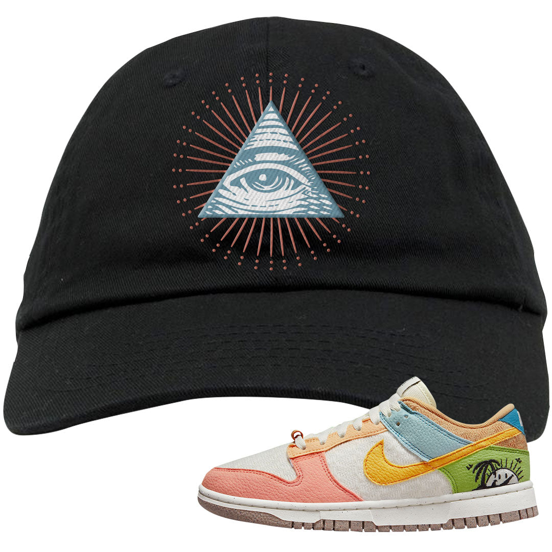 Sail Sanded Gold Low Dunks Dad Hat | All Seeing Eye, Black