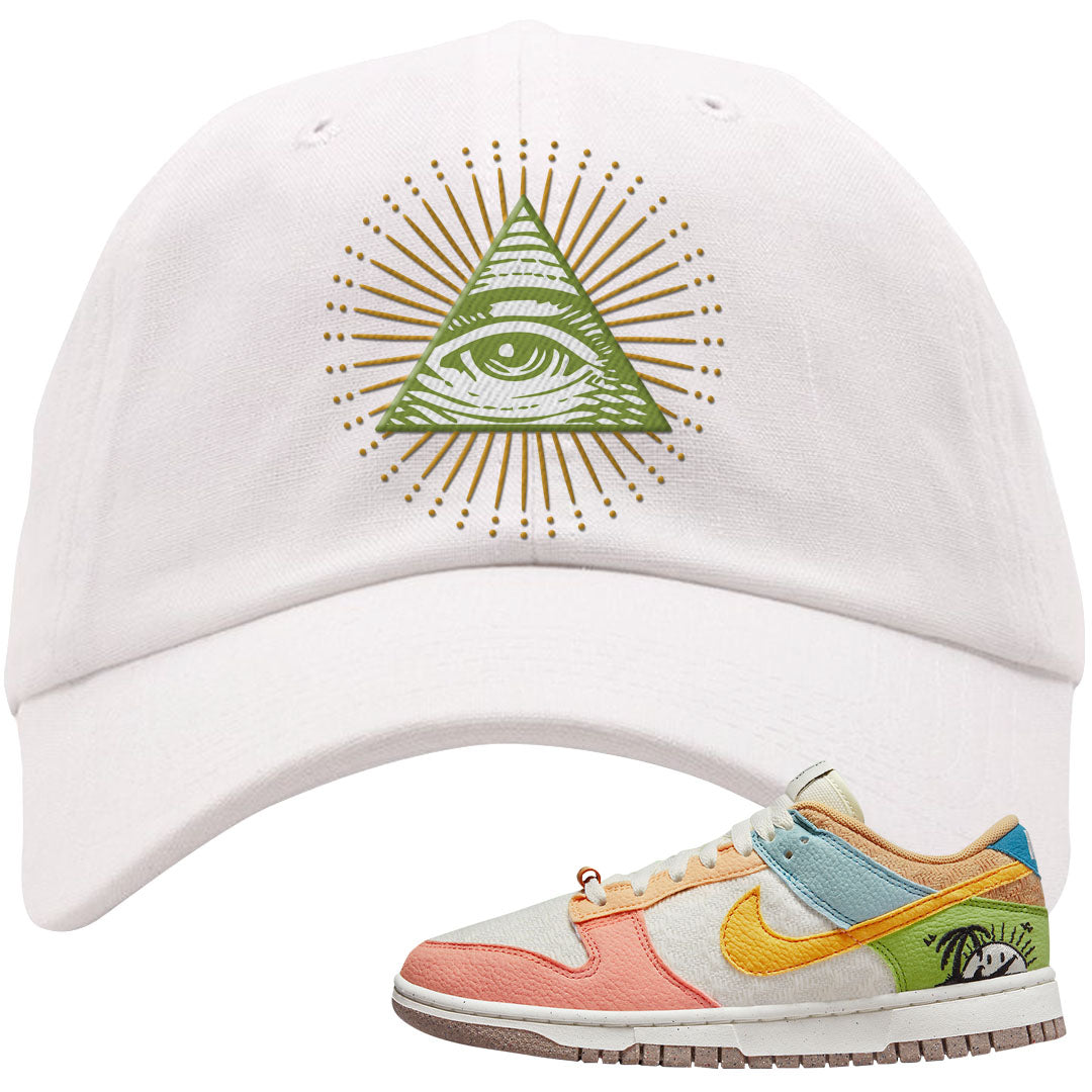 Sail Sanded Gold Low Dunks Dad Hat | All Seeing Eye, White