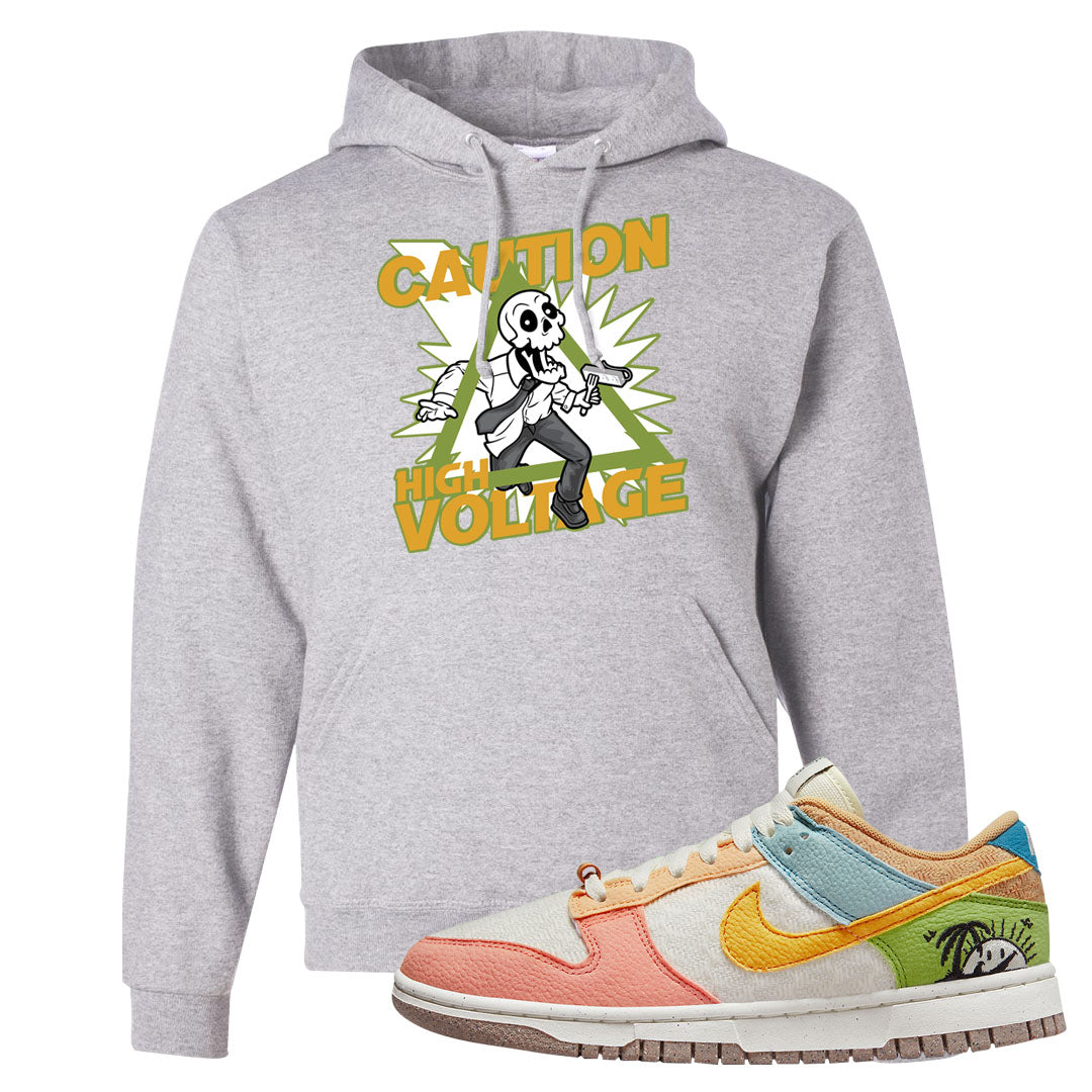 Sail Sanded Gold Low Dunks Hoodie | Caution High Voltage, Ash