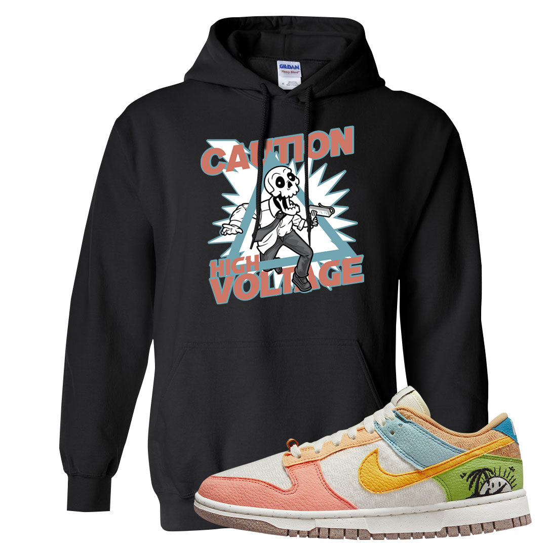 Sail Sanded Gold Low Dunks Hoodie | Caution High Voltage, Black