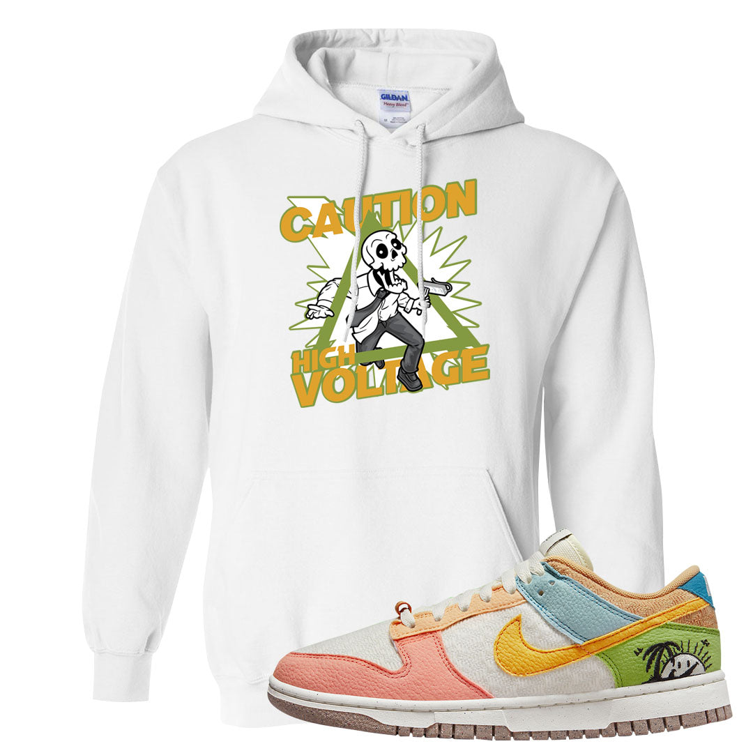 Sail Sanded Gold Low Dunks Hoodie | Caution High Voltage, White
