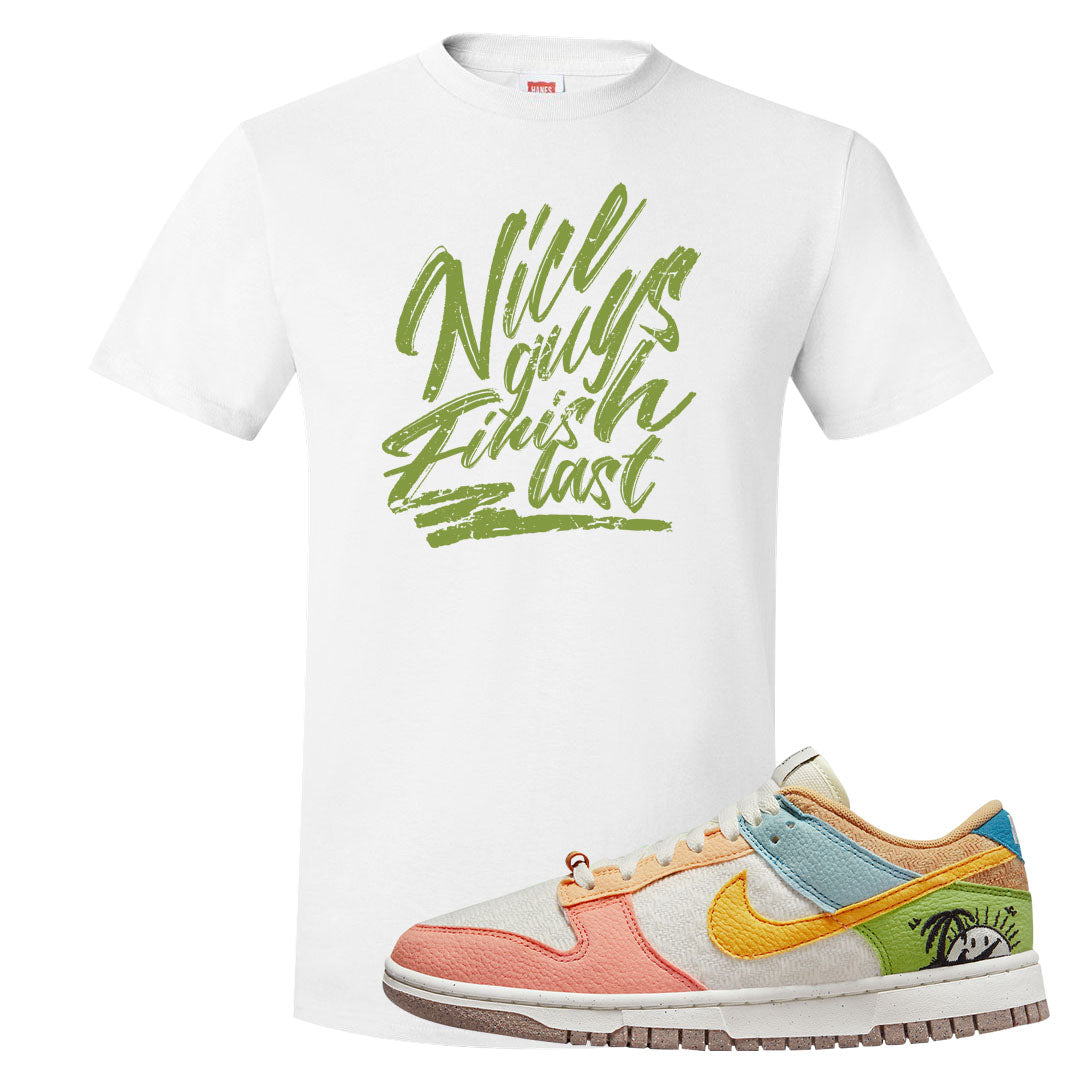 Sail Sanded Gold Low Dunks T Shirt | Nice Guys Finish Last, White