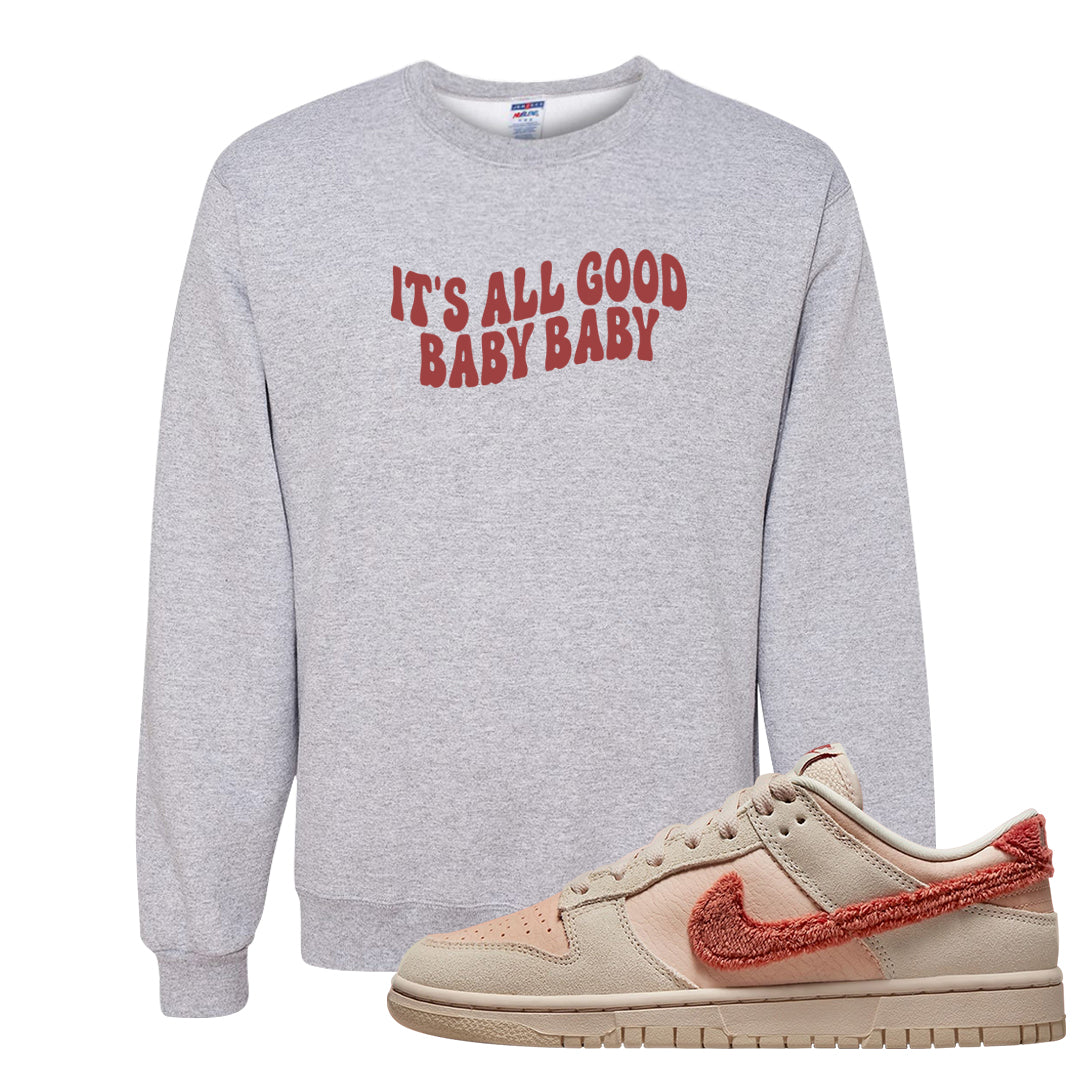 Shimmer Sanddrift Fuzzy Low Dunks Crewneck Sweatshirt | All Good Baby, Ash