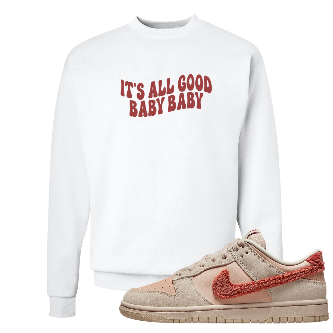 Shimmer Sanddrift Fuzzy Low Dunks Crewneck Sweatshirt | All Good Baby, White
