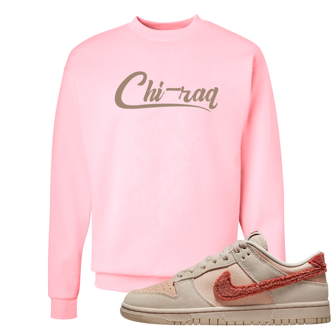 Shimmer Sanddrift Fuzzy Low Dunks Crewneck Sweatshirt | Chiraq, Light Pink