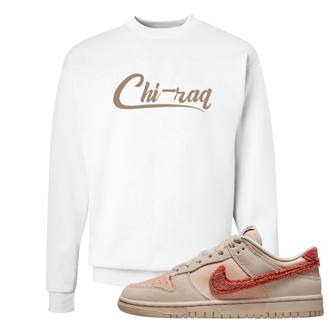 Shimmer Sanddrift Fuzzy Low Dunks Crewneck Sweatshirt | Chiraq, White