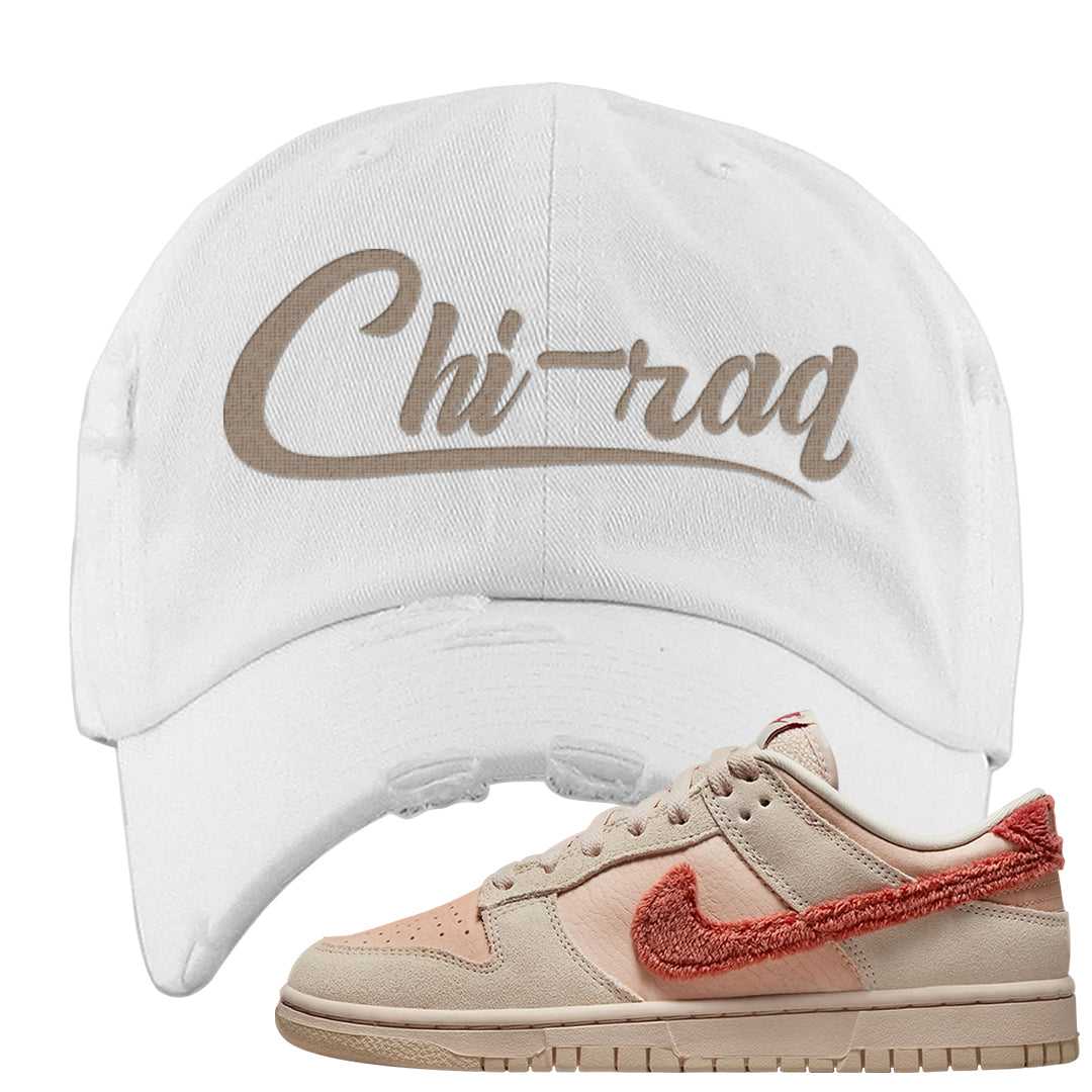 Shimmer Sanddrift Fuzzy Low Dunks Distressed Dad Hat | Chiraq, White