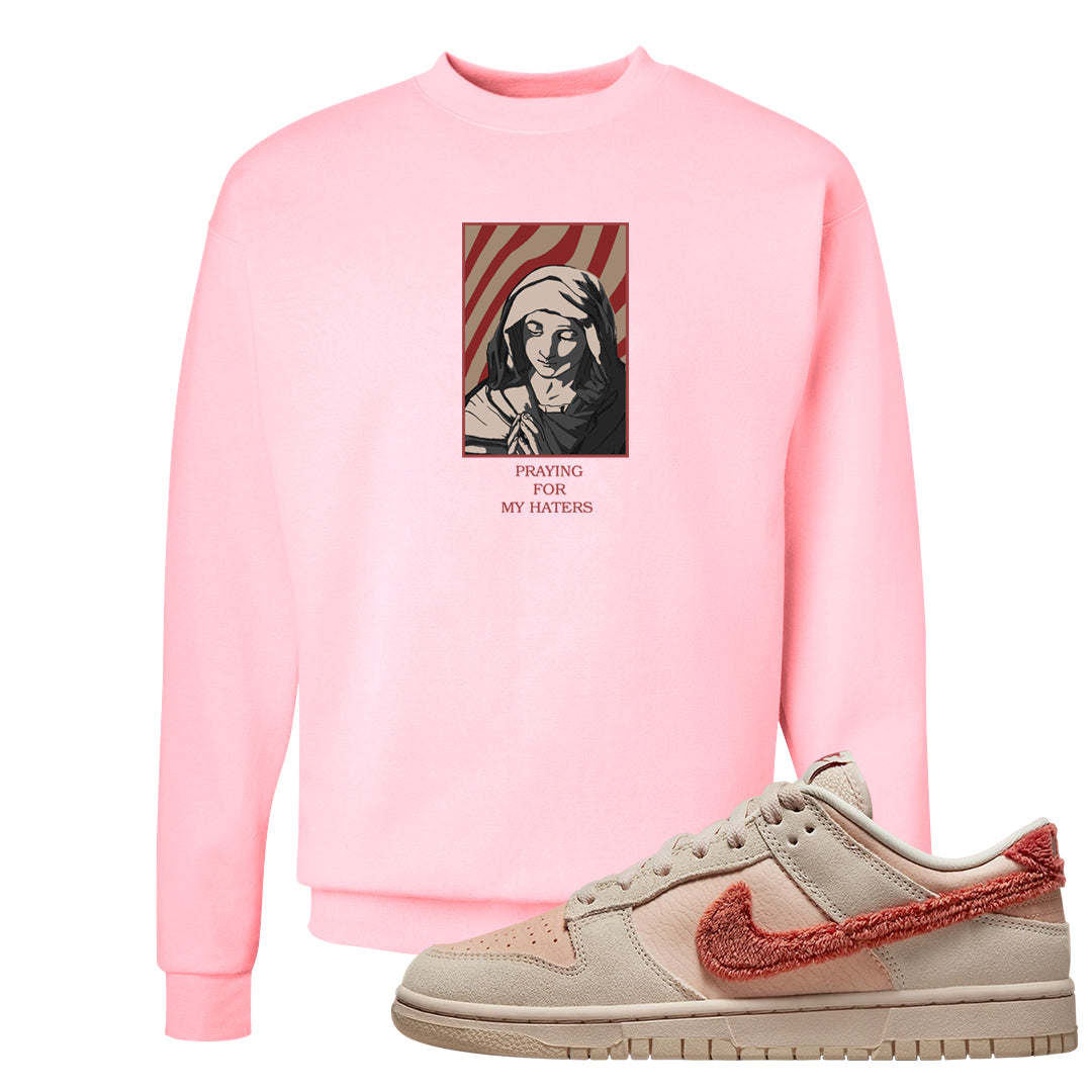 Shimmer Sanddrift Fuzzy Low Dunks Crewneck Sweatshirt | God Told Me, Light Pink