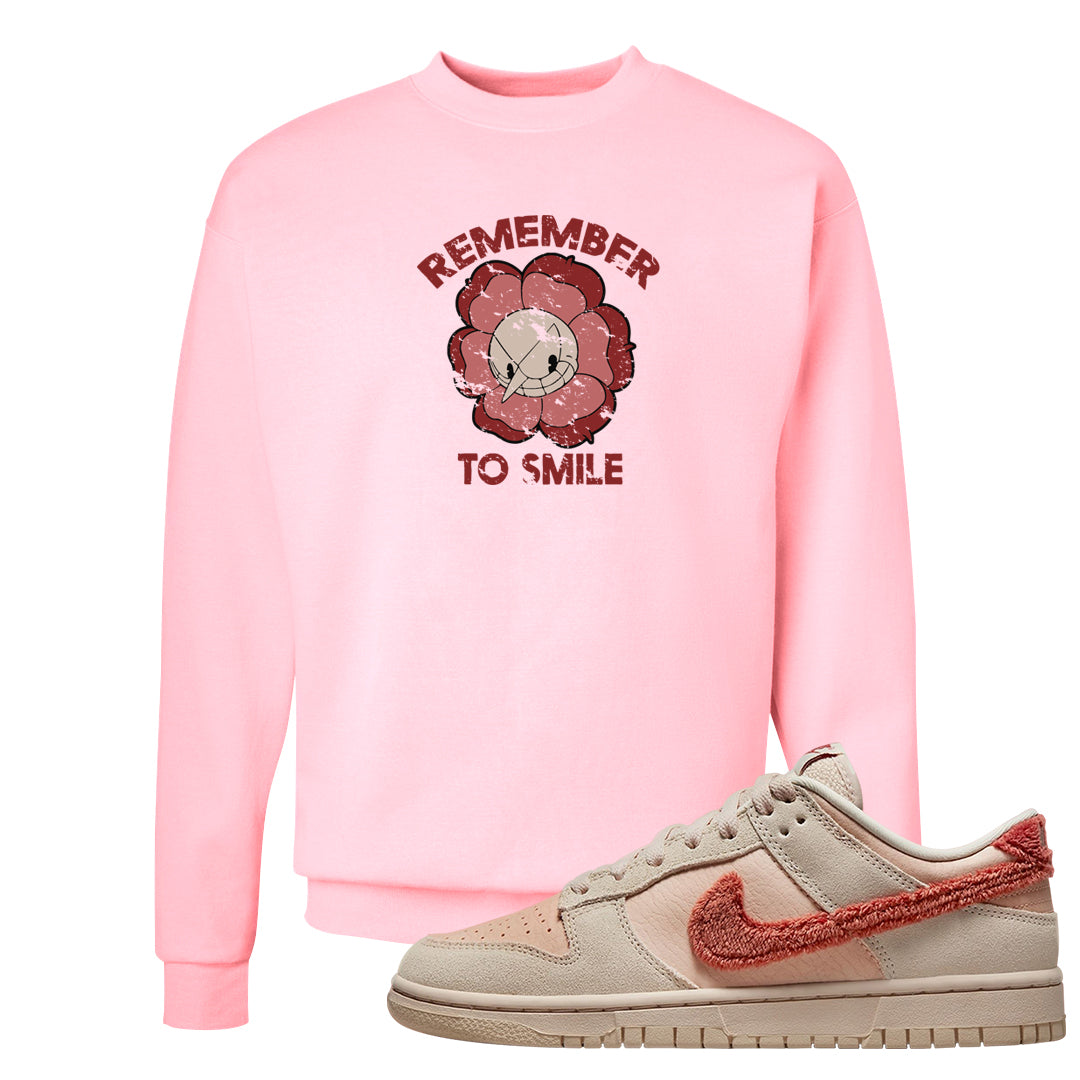 Shimmer Sanddrift Fuzzy Low Dunks Crewneck Sweatshirt | Remember To Smile, Light Pink