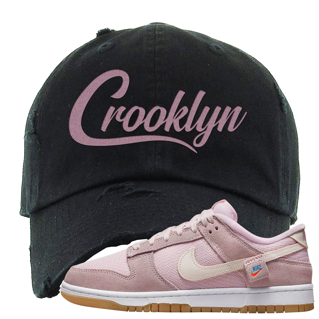 Teddy Bear Pink Low Dunks Distressed Dad Hat | Crooklyn, Black