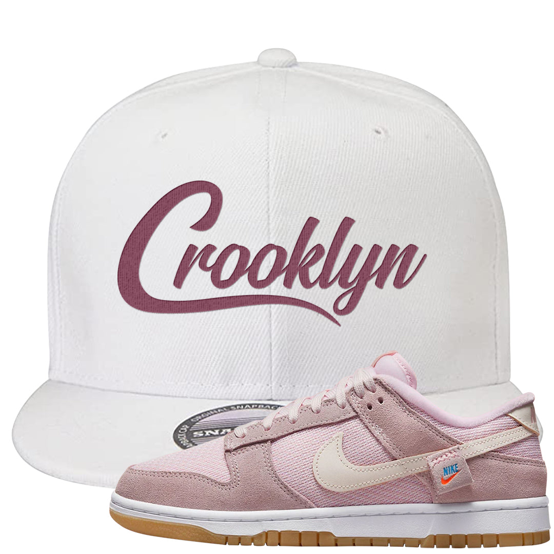Teddy Bear Pink Low Dunks Snapback Hat | Crooklyn, White