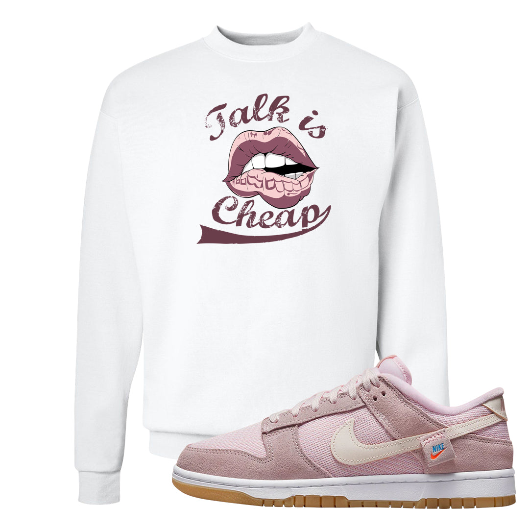 Teddy Bear Pink Low Dunks Crewneck Sweatshirt | Talk Lips, White