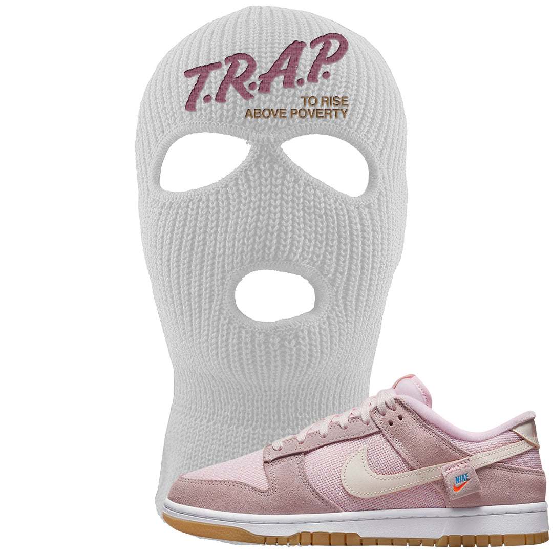 Teddy Bear Pink Low Dunks Ski Mask | Trap To Rise Above Poverty, White
