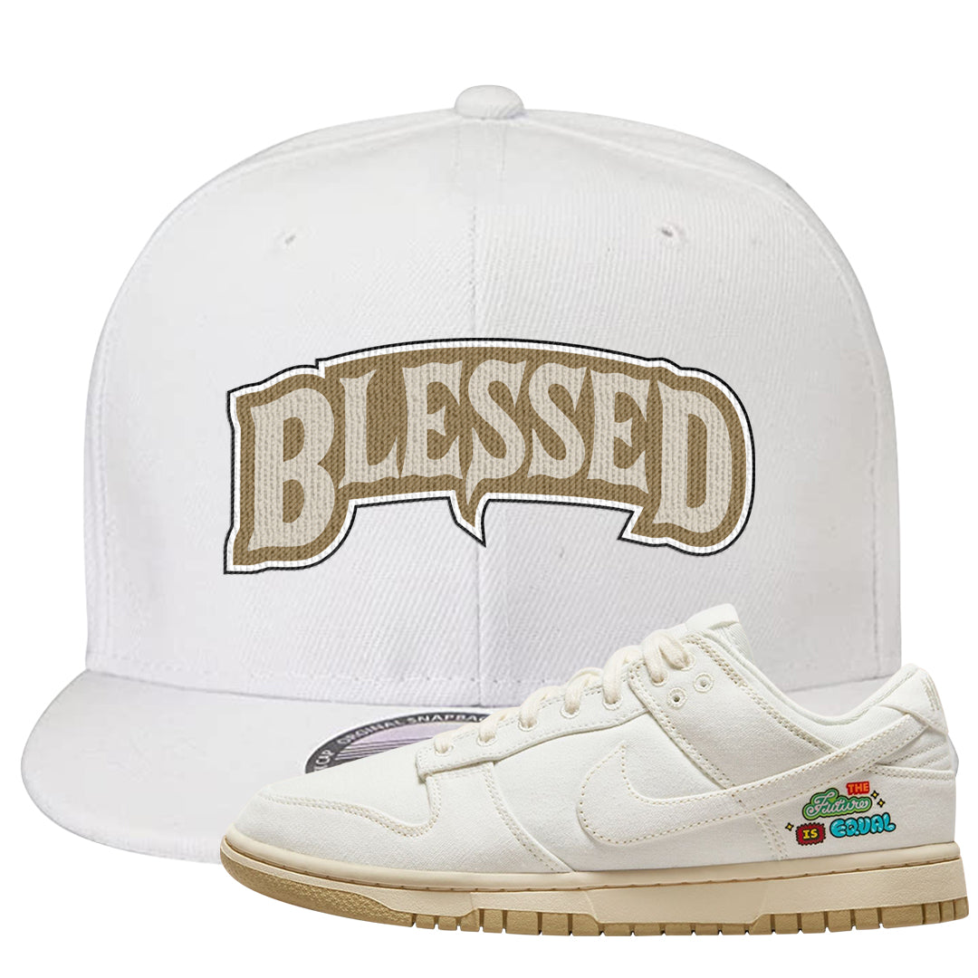 Future Is Equal Low Dunks Snapback Hat | Blessed Arch, White