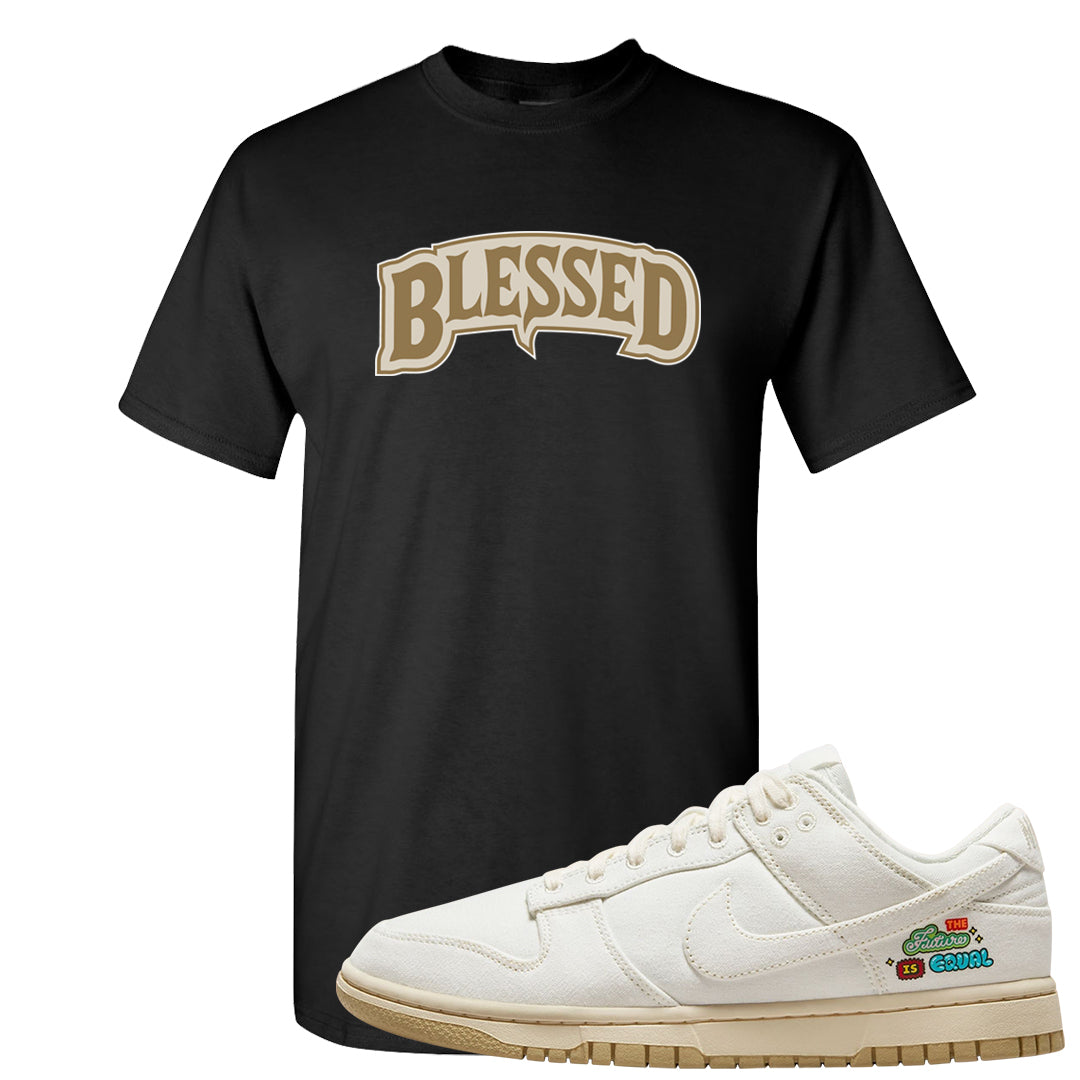 Future Is Equal Low Dunks T Shirt | Blessed Arch, Black