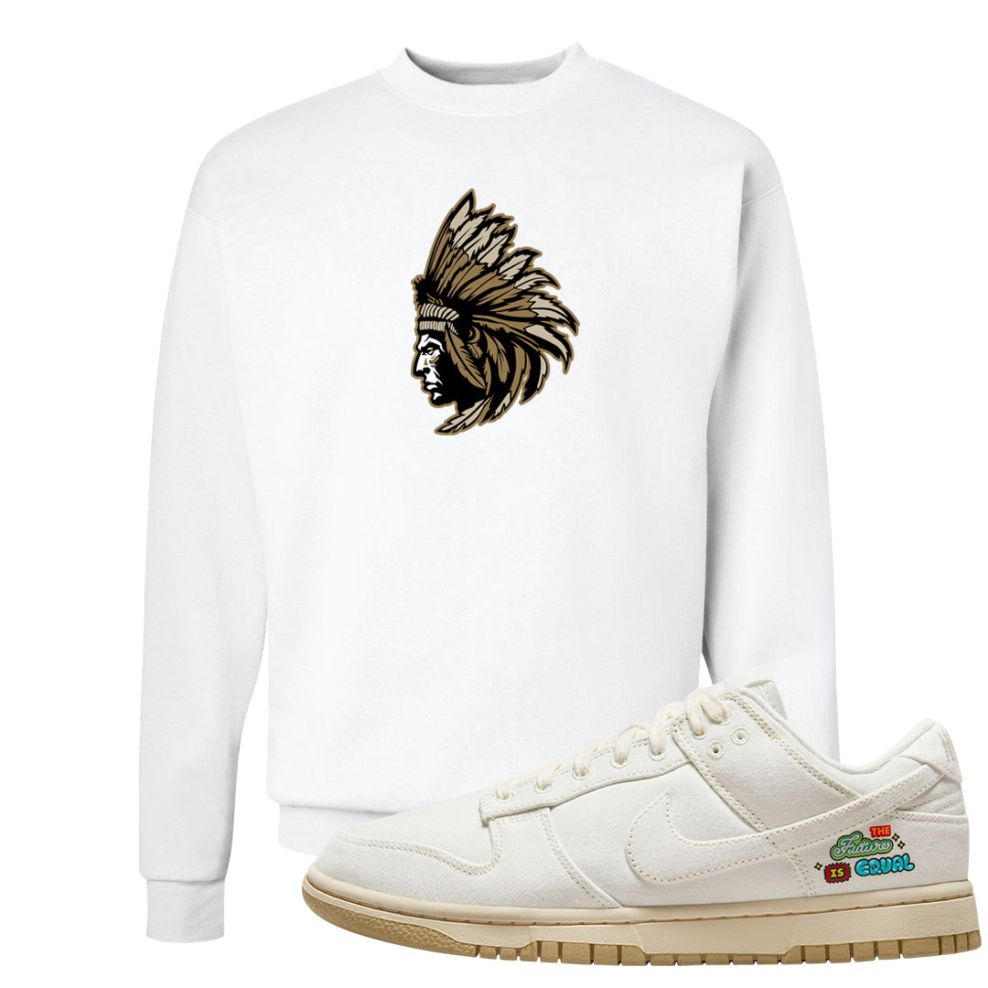 Future Is Equal Low Dunks Crewneck Sweatshirt | Indian Chief, White