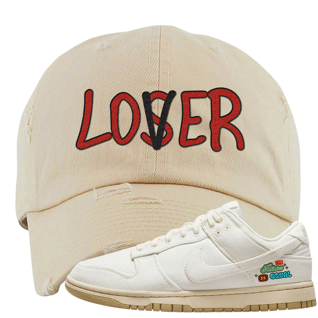 Future Is Equal Low Dunks Distressed Dad Hat | Lover, Ivory