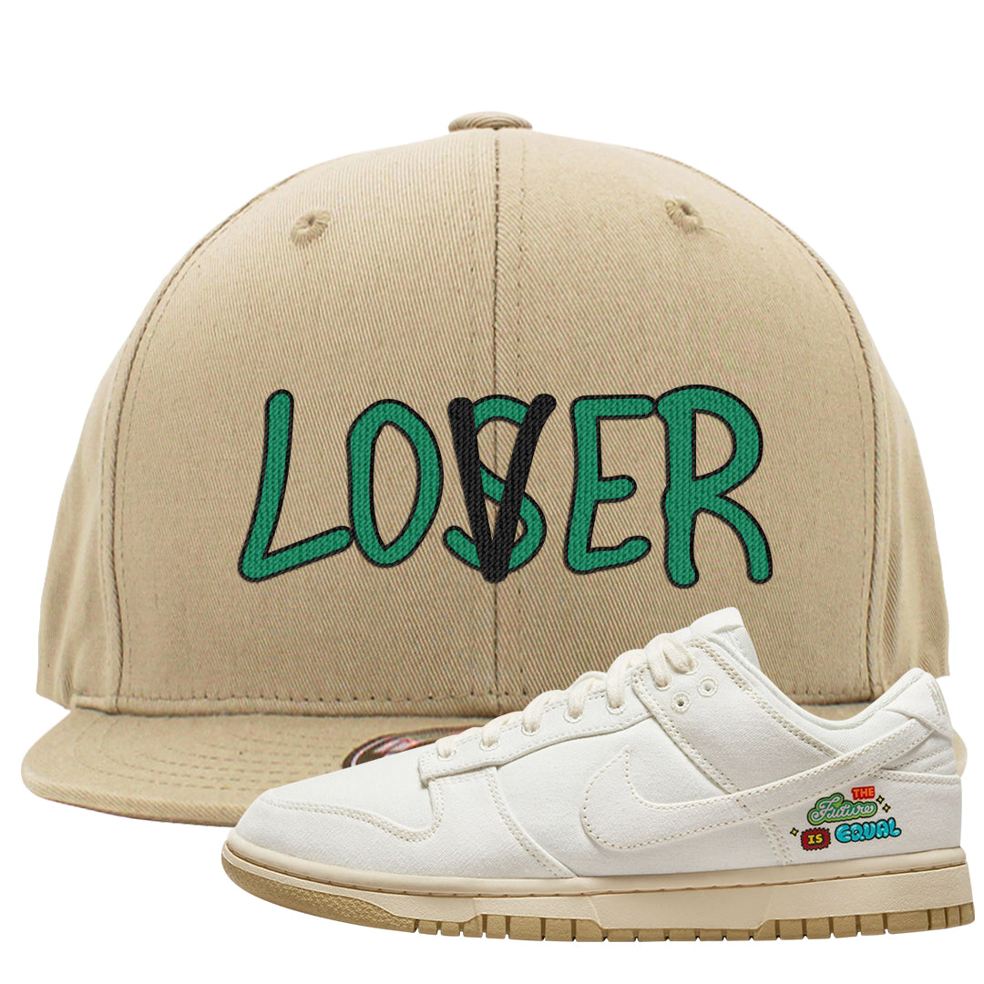 Future Is Equal Low Dunks Snapback Hat | Lover, Khaki
