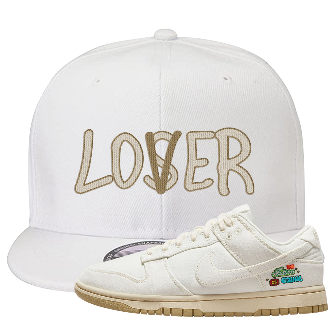 Future Is Equal Low Dunks Snapback Hat | Lover, White