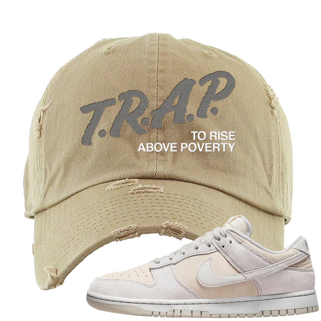Vast Grey Low Dunks Distressed Dad Hat | Trap To Rise Above Poverty, Khaki