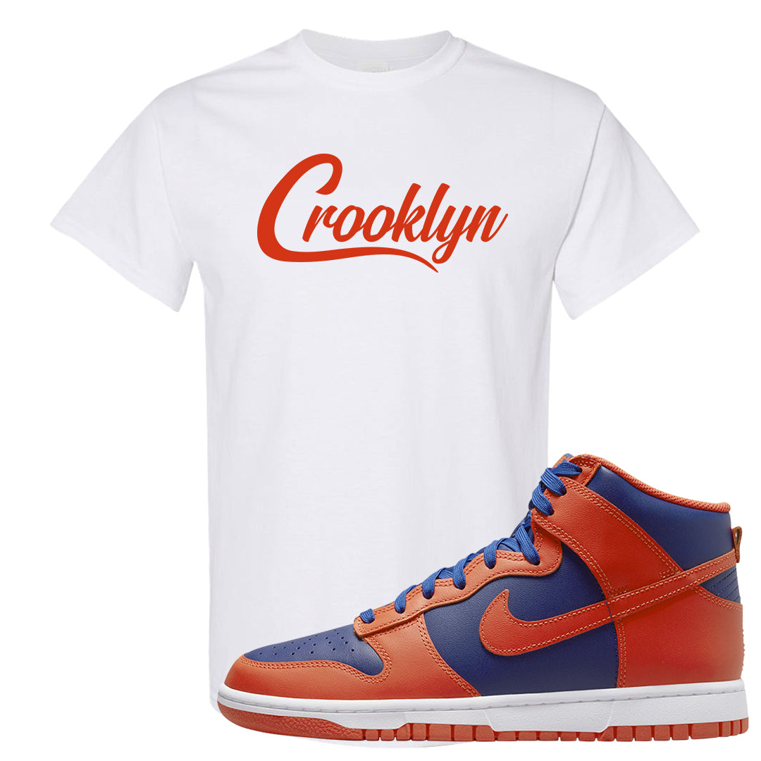 Orange Deep Royal High Dunks T Shirt | Crooklyn, White