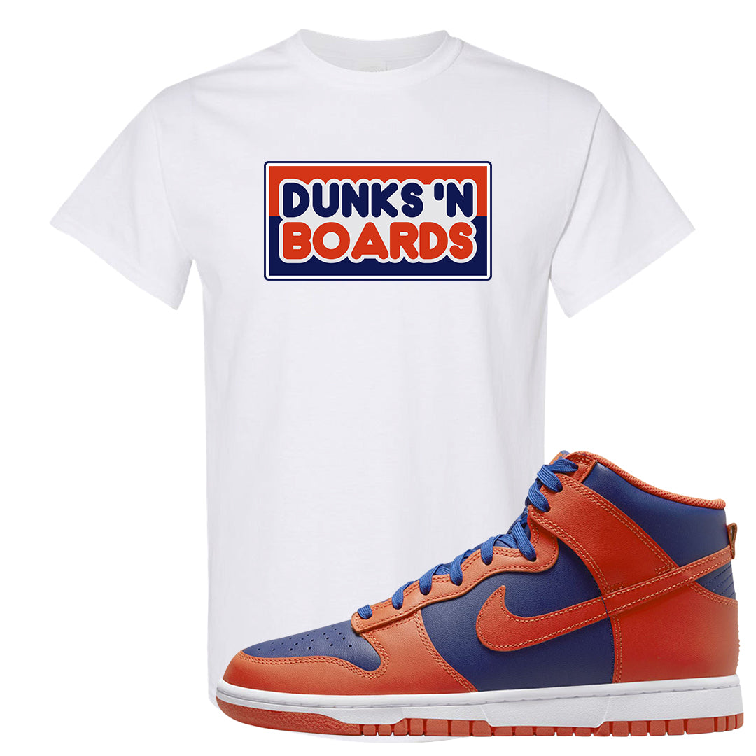 Orange Deep Royal High Dunks T Shirt | Dunks And Boards, White