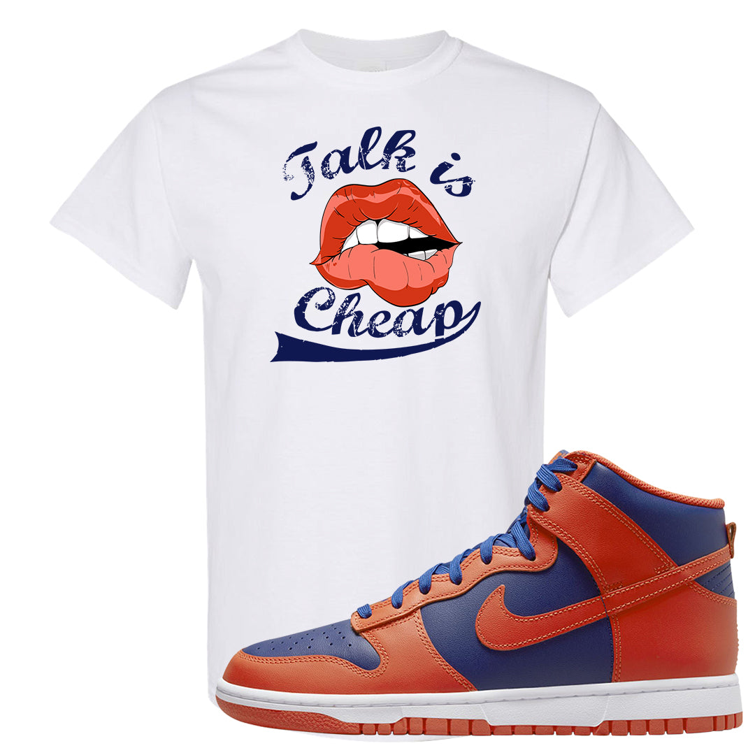 Orange Deep Royal High Dunks T Shirt | Talk Lips, White