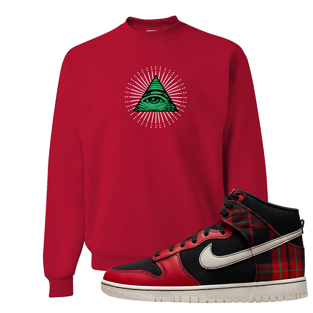 Plaid High Dunks Crewneck Sweatshirt | All Seeing Eye, Red